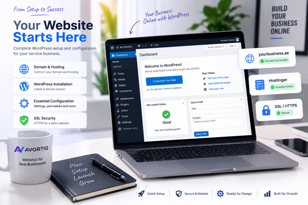 WordPress website setup and configuration for a service business