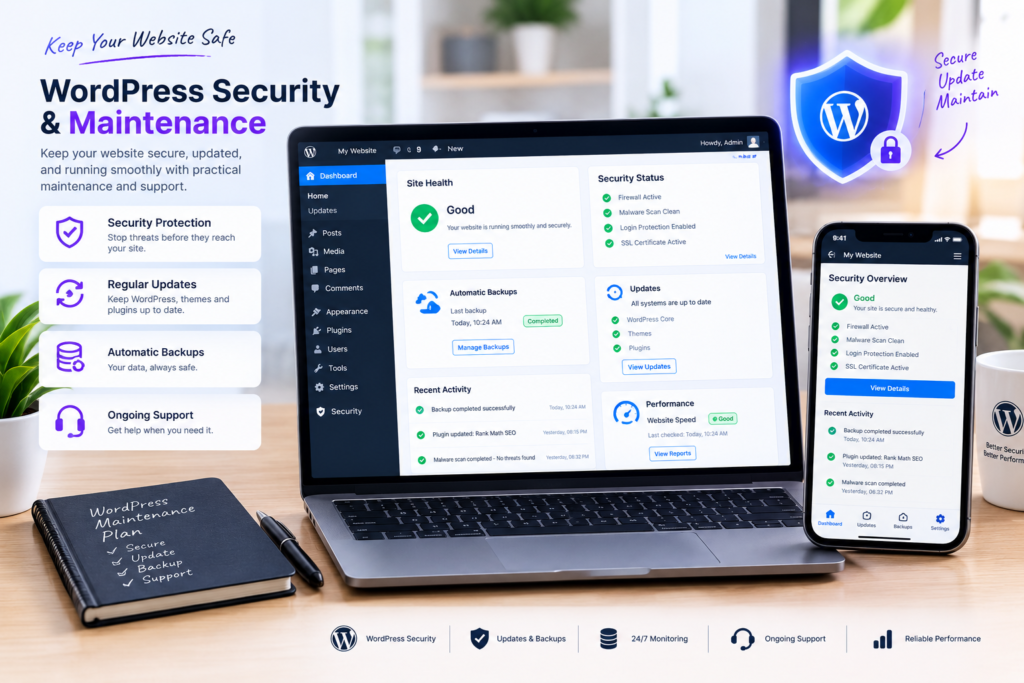 WordPress website security and maintenance dashboard
