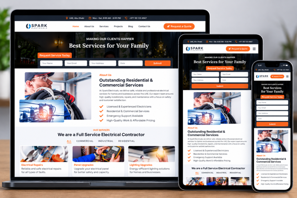 Spark Electricals responsive electrical services website mockup